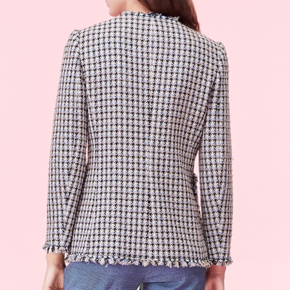 Rebecca Taylor HOUNDSTOOTH TWEED Blue/Black Tweed Blazer/Jacket NWT Sz 0 - Picture 3 of 15
